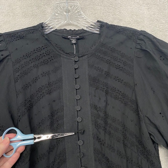 Madewell Dress Size 00 Black Eyelet Flutter Sleeve Mini Cotton Button Up NU556 - Picture 5 of 10